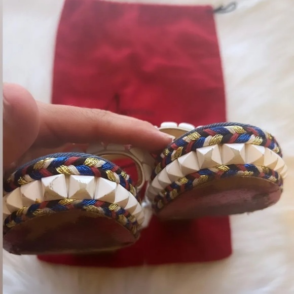 Christian Louboutin Blue Cataclou Embroidery Denim Studded Espadrille Sandals 38 - Picture 7 of 13